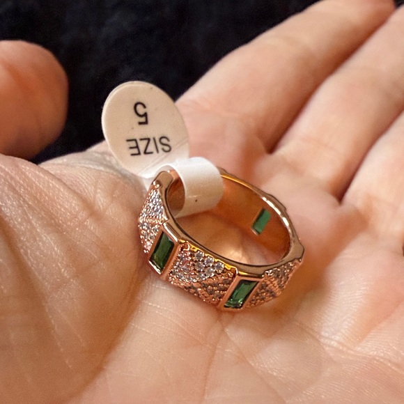 Bomb Party Jewelry - Bomb Party Emerald Ring | Size 5 | Rose Gold Plated | Baguette Cut | Pave NWT
